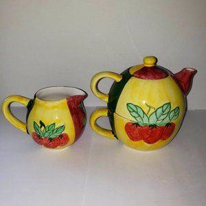 Vintage Country Inn Collection Stacking Teapot And Creamer Set Fruit The…